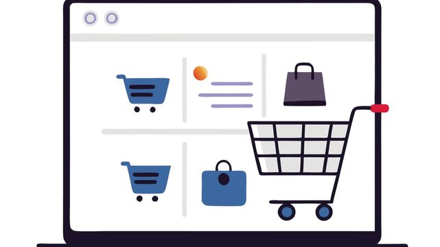Online shopping cart on laptop screen displays various shopping items