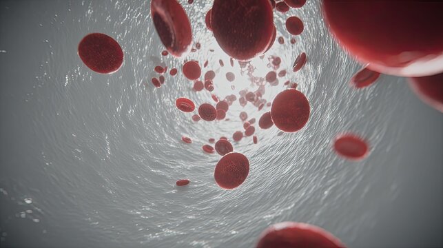 Red blood cells are seen moving rapidly through a constricted blood vessel, emphasizing the essential flow within the circulatory system for a healthy body