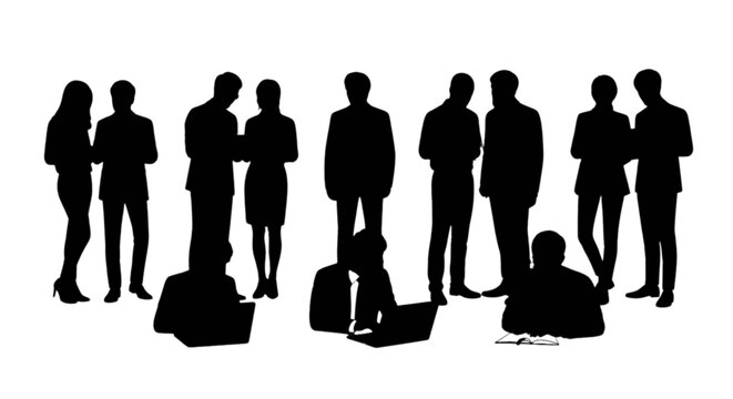 Silhouette group of people standing with luggage isolated on transparent background, Vector
