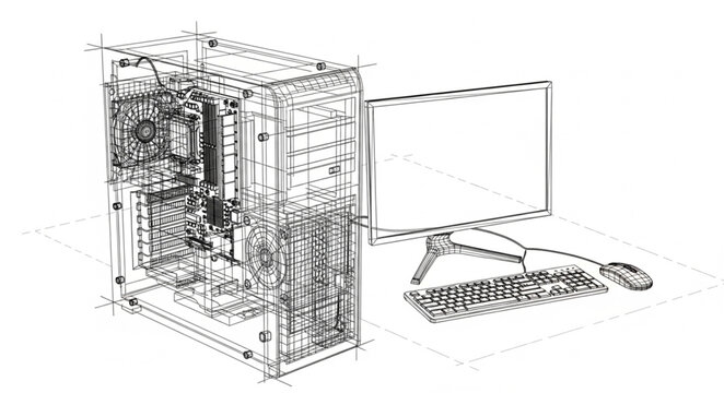 Computer hardware blueprint schematic drawing.