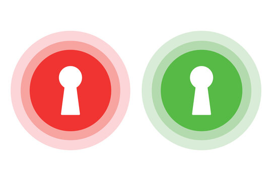 set of Keyhole icon. Door key hole. red and green icons isolated on white background. Pictogram of keyhole. Logo for home and entrance.