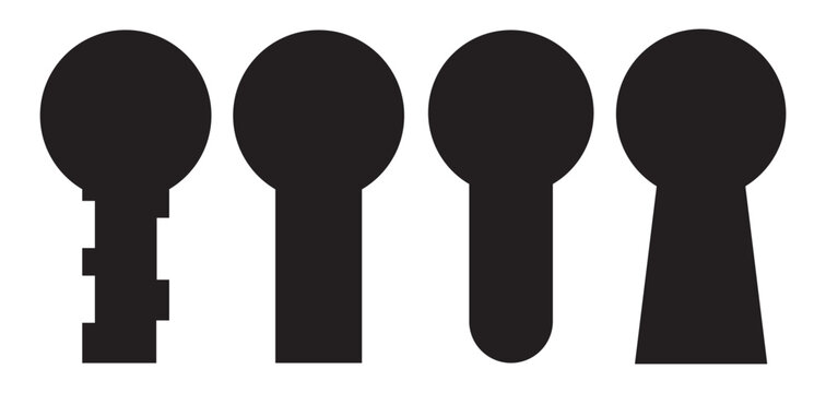 set of Keyhole icon. Door key hole. black icons isolated on white background. Pictogram of keyhole. Logo for home and entrance.