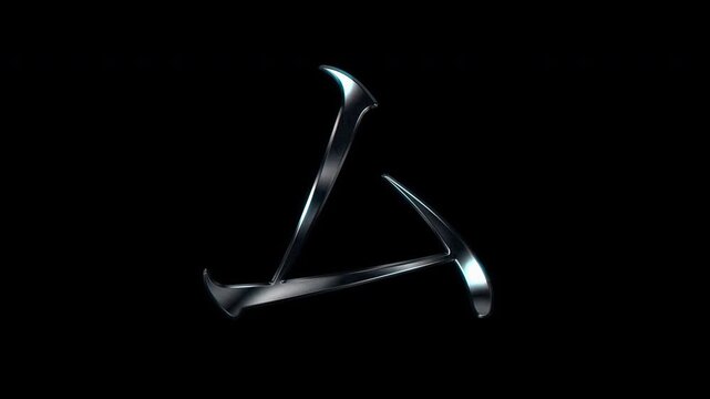 Silver metallic Japanese Katakana "ム". Alpha channel. Serif font. Seamless loop video
