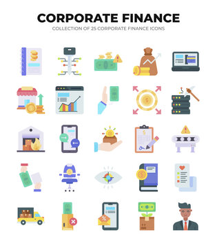 Corporate Finance Icons. 25 Flat Design Elements for Business