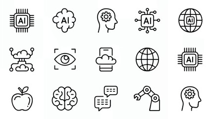 Fototapeta premium Artificial intelligence technology icons set for business and design