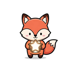Fototapeta premium Cute cartoon fox holding a glowing star.