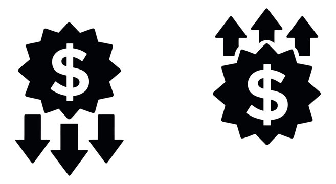 Modern financial icon set featuring dollar sign symbols with upward and downward arrows for business and economic concepts