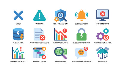 Fototapeta premium Business risk and error icons displayed in grid layout
