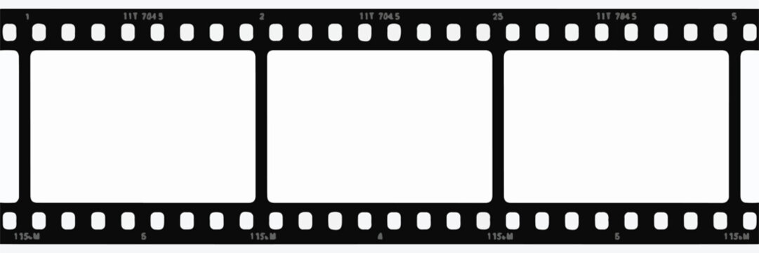 Blank 35mm film strip with three empty frames cinema