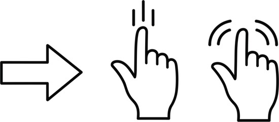 Obraz premium Arrow, Hand Click, and Tap with Sound Icons for Web Navigation, User Interaction, and UI DesignArrow, Hand Click, and Tap with Sound Icons for Web Navigation, User Interaction, and UI Design