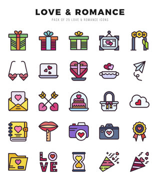 Set of Love & Romance icons in Lineal Color style. Lineal Color Icons symbol collection.