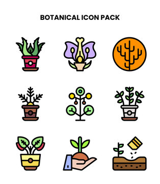Botanical Lineal Color Design Icons Pack
