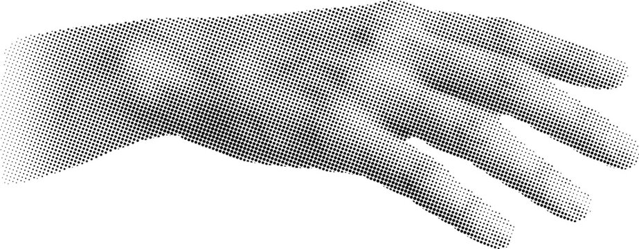 Halftone hand pointing finger illustration with dots pattern on white background