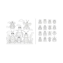 Obraz premium Insects and bugs collection line art for coloring and design with perfect