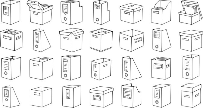 Office Filing System: Hand-Drawn Boxes  Folders Illustration