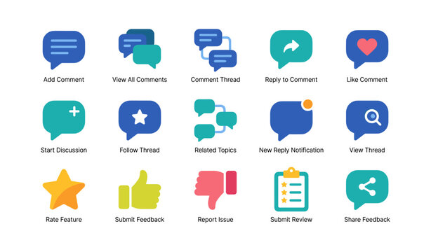 Comment and feedback icons showing threads on white background