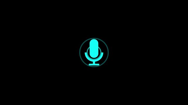 Microphone icon in a circle on black background representing voice assistant and audio recording.