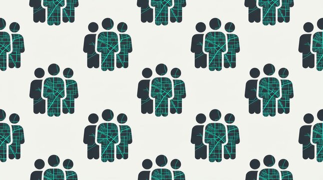 Abstract Illustration of Diverse Groups of People in a Flat Design Pattern on a Light Background