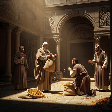 Parable of the Talents Master Entrusting Servants with Gold Coins