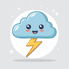 Obraz premium Cute Kawaii Cloud with Lightning Bolt