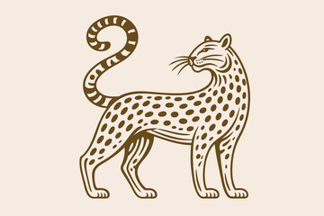 Spotted leopard doodle vector illustration with curled tail and elegant hand drawn wild cat line art © Saad Hassan