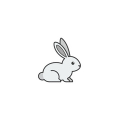 Obraz premium Cute grey rabbit sitting side view cartoon style illustration graphic
