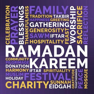 Festival Ramadan Word Cloud Animation Shameless Loop. Ramadan Kinetic Typography Vibrant Theme