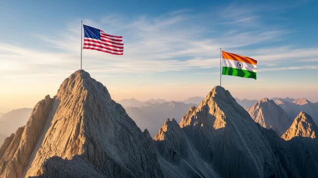 Flags Placed on High Mountain Peaks Scenic View