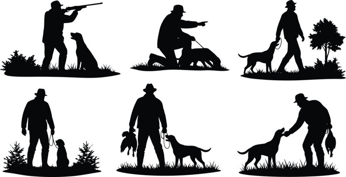 Silhouette of man and dog hunting scenes