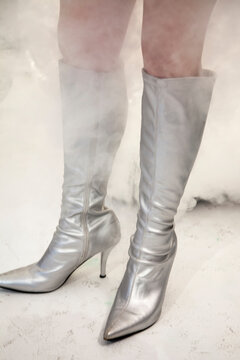 Vintage Silver Go Go Boots on Display