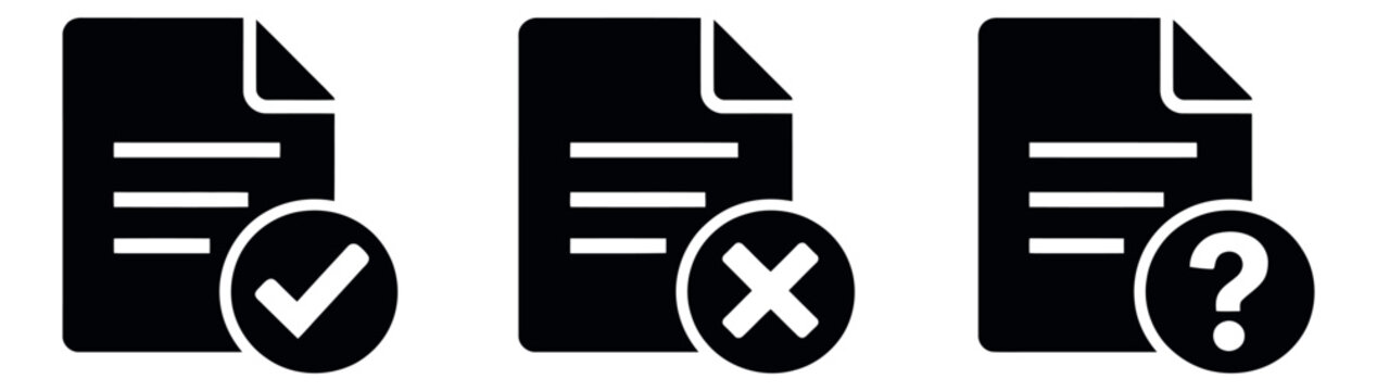 Glyph document icon set featuring a checkmark, a cross mark, and a question mark for status indicators