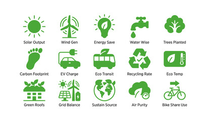 Fototapeta premium Sustainability icons showing green energy on white background