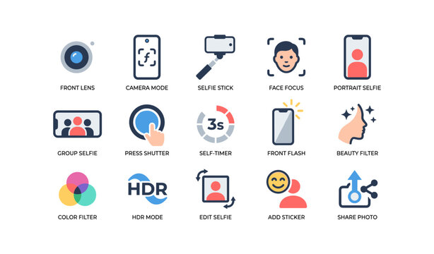 Selfie and camera feature icons arranged in grid layout