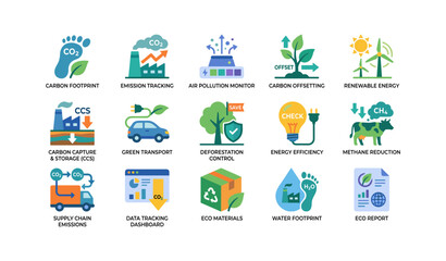 Fototapeta premium Sustainability and carbon management icons on white background