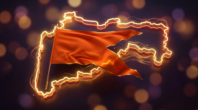 Bhagwa Dhwaj Saffron Flag on Neon Maharashtra Map