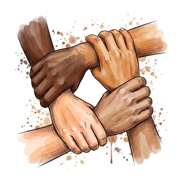 Interlocking hands symbolizing unity and strength in diverse communities