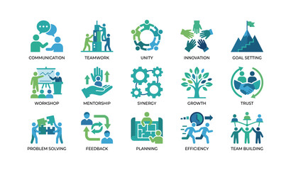 Fototapeta premium Teamwork and collaboration icons showing communication and planning