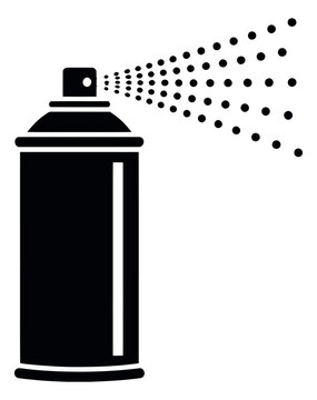 Graphic illustration of a spray can depicting a burst of mist for painting, cleaning, or deodorizing applications