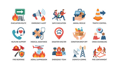 Fototapeta premium Emergency response icons for rescue and safety services