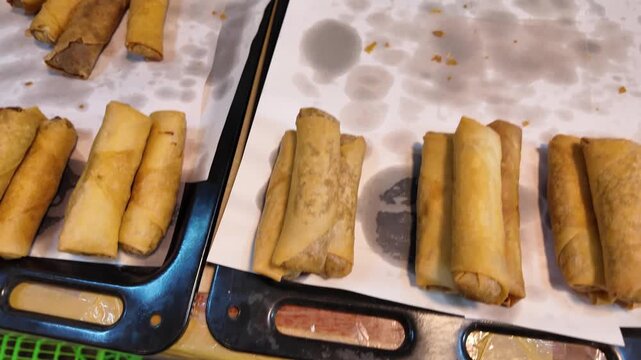 Crispy Spring Rolls Street Food Snack Phuket Thailand 4K