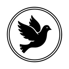 Fototapeta premium Black Dove Silhouette Peace Symbol in Circular Frame Icon