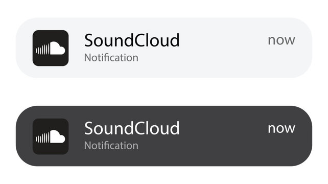 SoundCloud App Notification Interface in Light and Dark Mode, Editorial Use Only