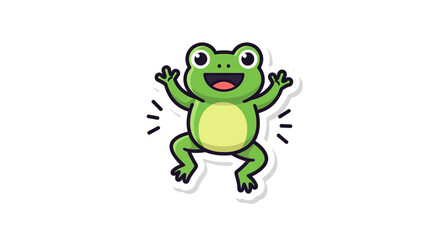 Fototapeta premium Happy Cartoon Frog Jumping with Joy, Excitement, Celebration, Fun, White Background
