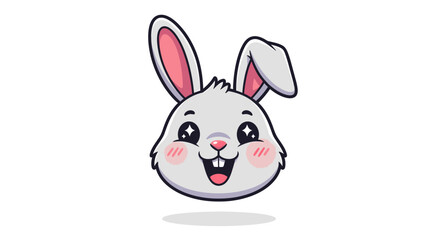 Fototapeta premium Cute cartoon rabbit face with big eyes and happy expression, isolated on white background