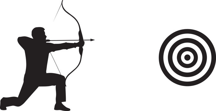 Silhouette of an archer aiming an arrow at a target