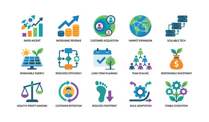 Naklejka premium Business icons showing growth revenue and sustainability on white