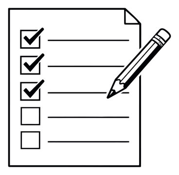 Hand drawn illustration of a checklist and pencil depicting completion of tasks for planning and organization
