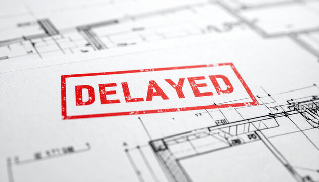 Delayed construction blueprint housing market trends project delay architectural plan reflecting housing market trends