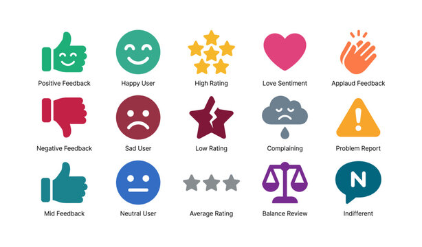Feedback and rating icons showing user sentiment and review symbols