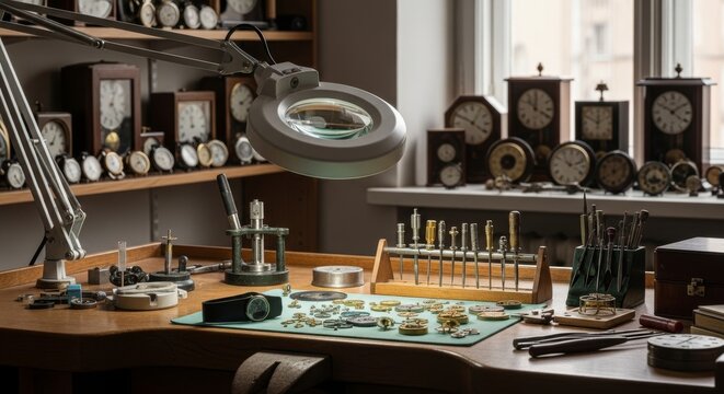 Vintage Watchmaking and Clock Repair Workbench